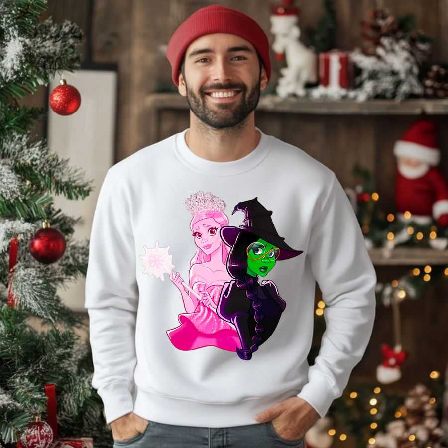 Elphaba And Glinda Dual-Portrait Sweatshirt - Wicked Aesthetic Pink & Green Art 2 Elphaba And Glinda Dual-Portrait Sweatshirt - Wicked Aesthetic Pink & Green Art 2